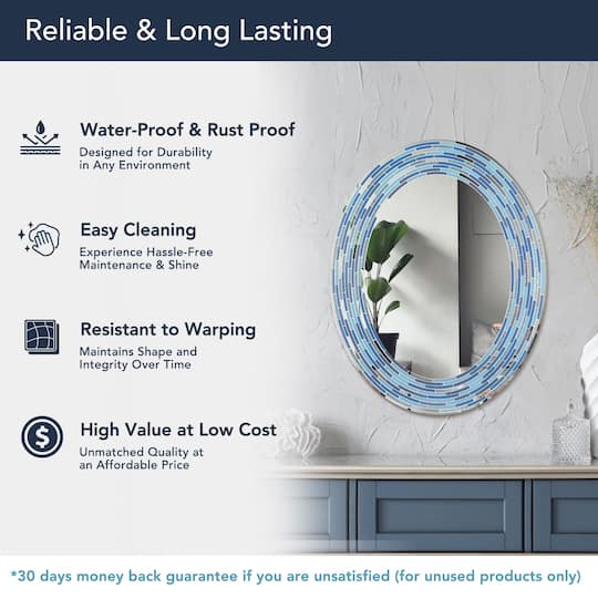 Head West Aqua/Blue3 Tile Framed Oval Wall Vanity Mirror - 23" x 29"
